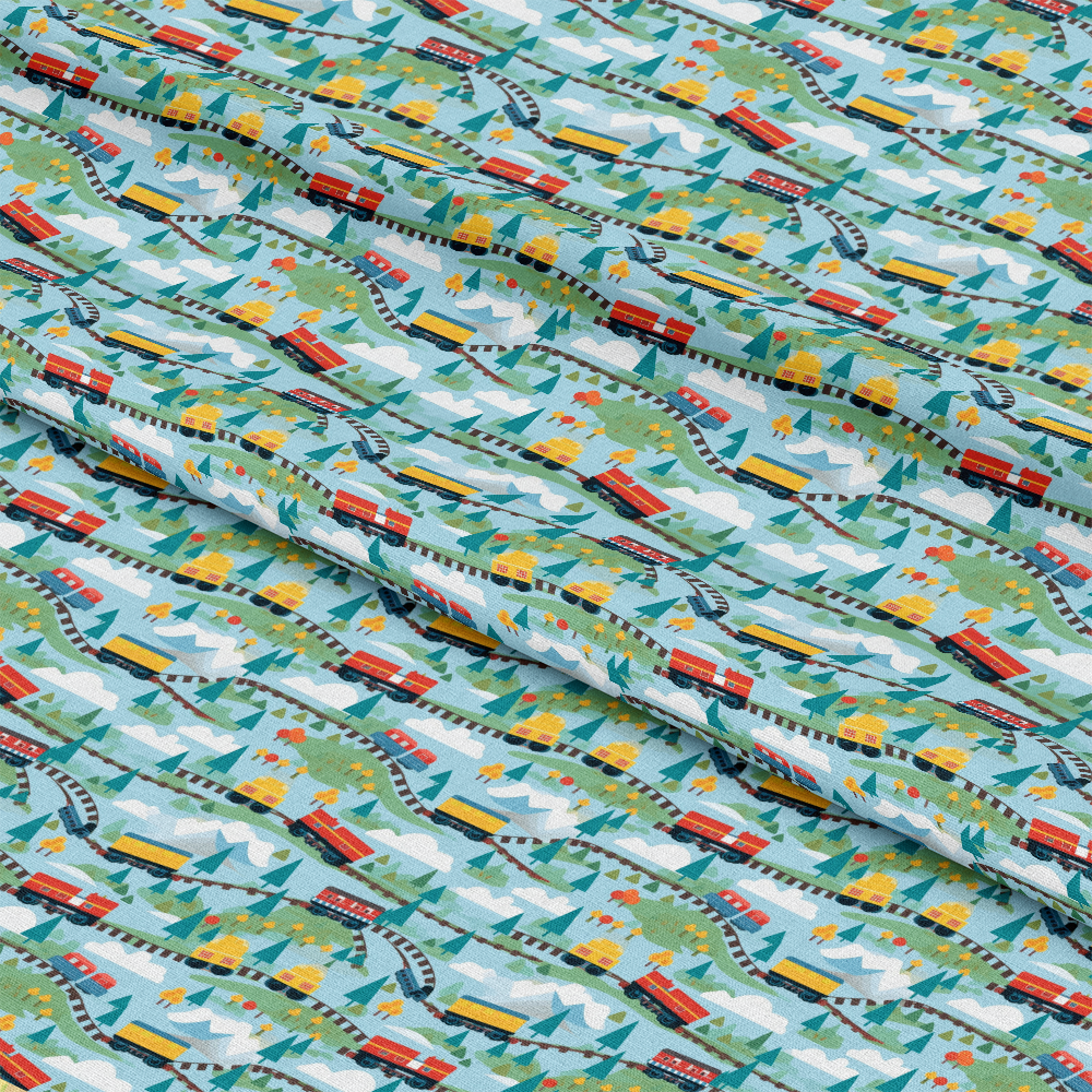 Cartoon Trains Pattern 14 Quilting Cotton Fabric
