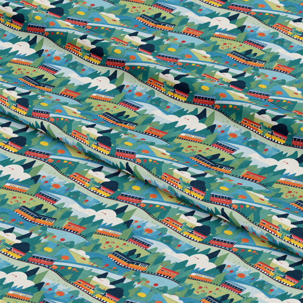 Cartoon Trains Pattern 15 Quilting Cotton Fabric