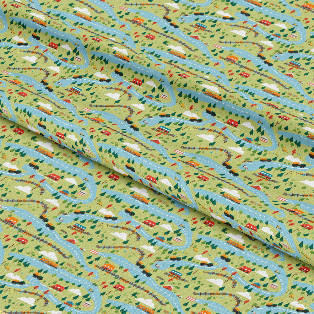 Cartoon Trains Pattern 16 Quilting Cotton Fabric