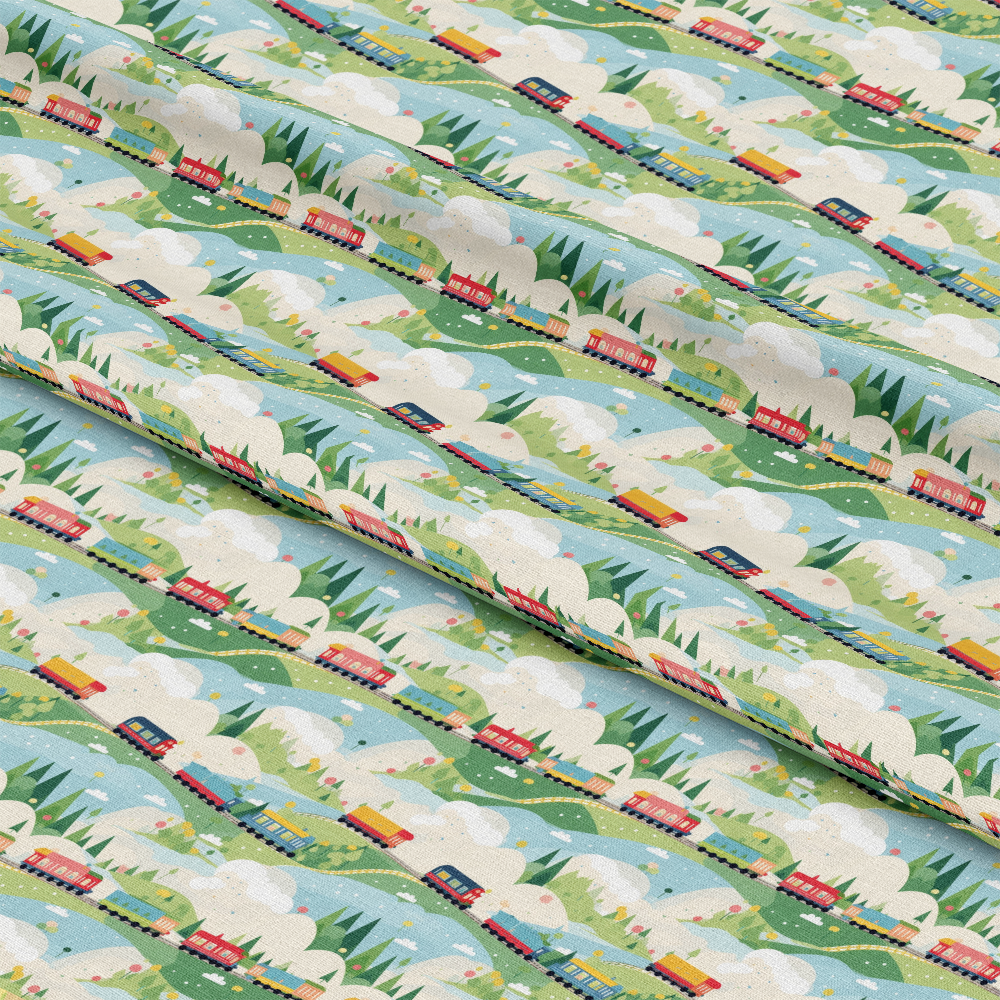 Cartoon Trains Pattern 17 Quilting Cotton Fabric