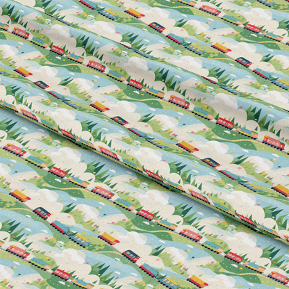 Cartoon Trains Pattern 17 Quilting Cotton Fabric