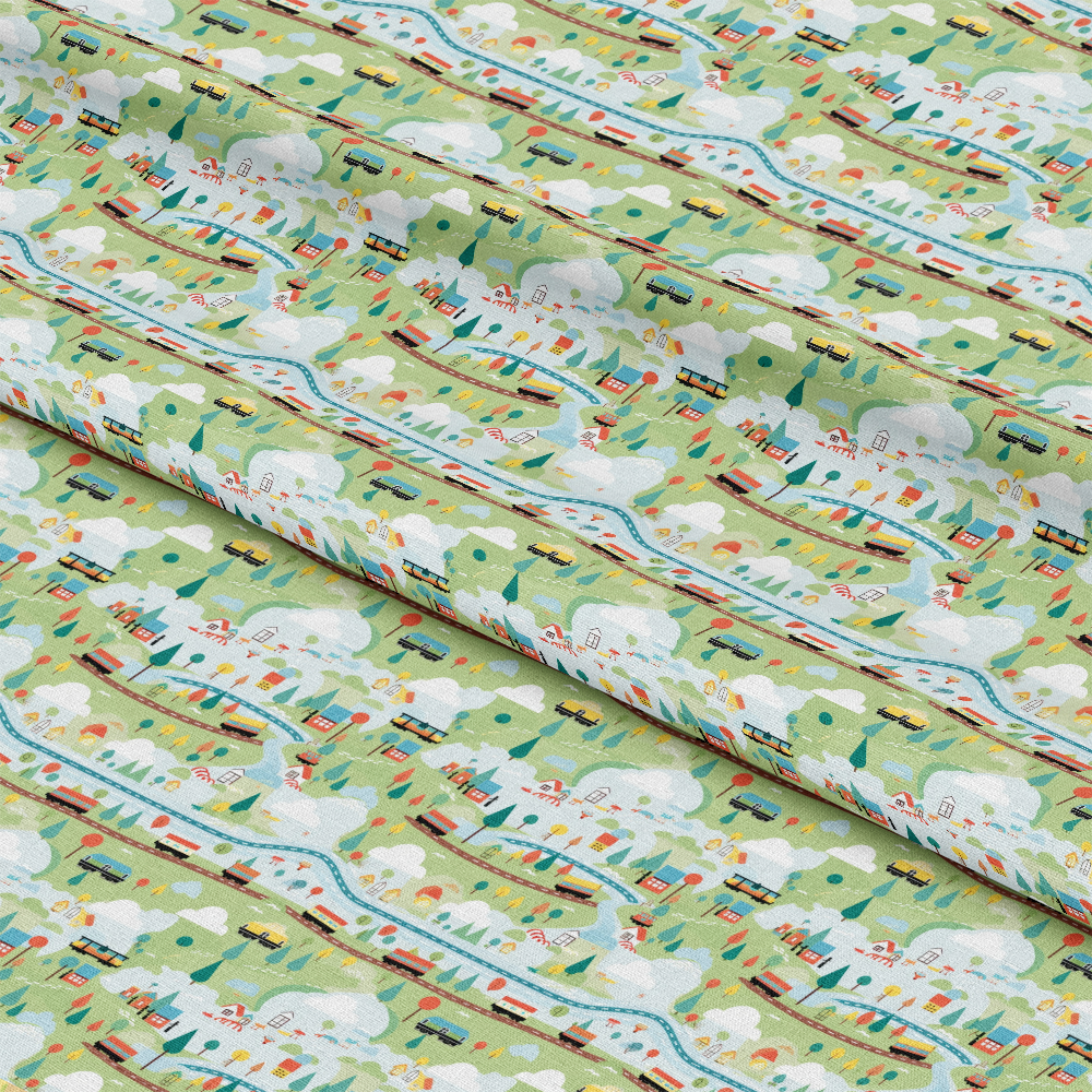 Cartoon Trains Pattern 19 Quilting Cotton Fabric