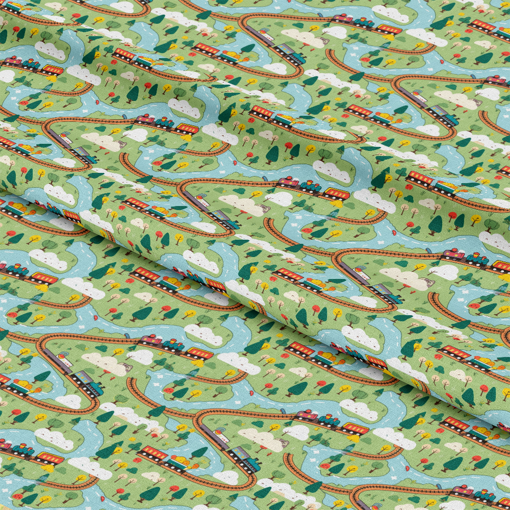 Cartoon Trains Pattern 1 Quilting Cotton Fabric