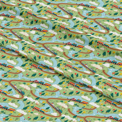 Cartoon Trains Pattern 1 Quilting Cotton Fabric