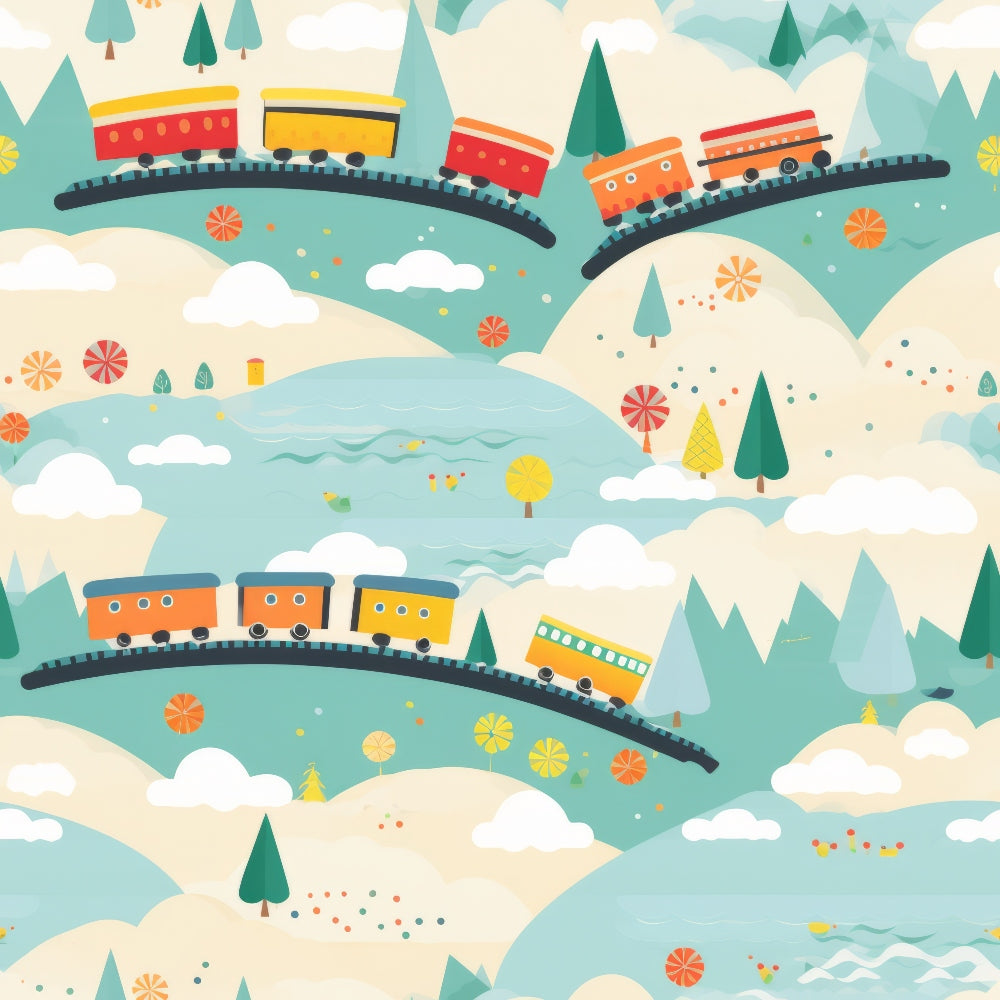 Cartoon Trains Pattern 20 Quilting Cotton Fabric