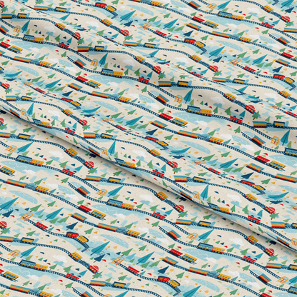 Cartoon Trains Pattern 22 Quilting Cotton Fabric