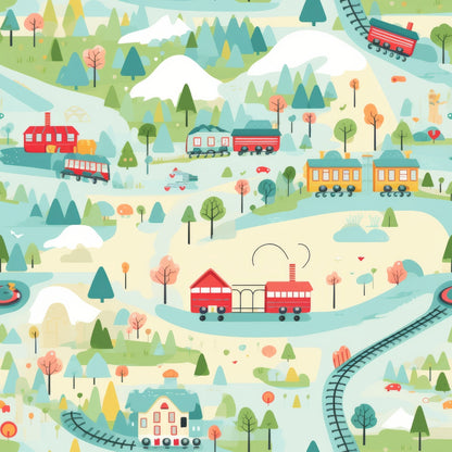 Cartoon Trains Pattern 28 Quilting Cotton Fabric