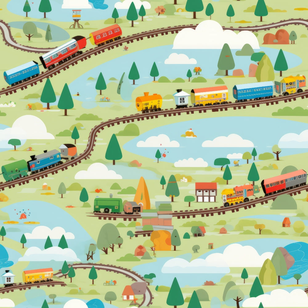 Cartoon Trains Pattern 2 Quilting Cotton Fabric