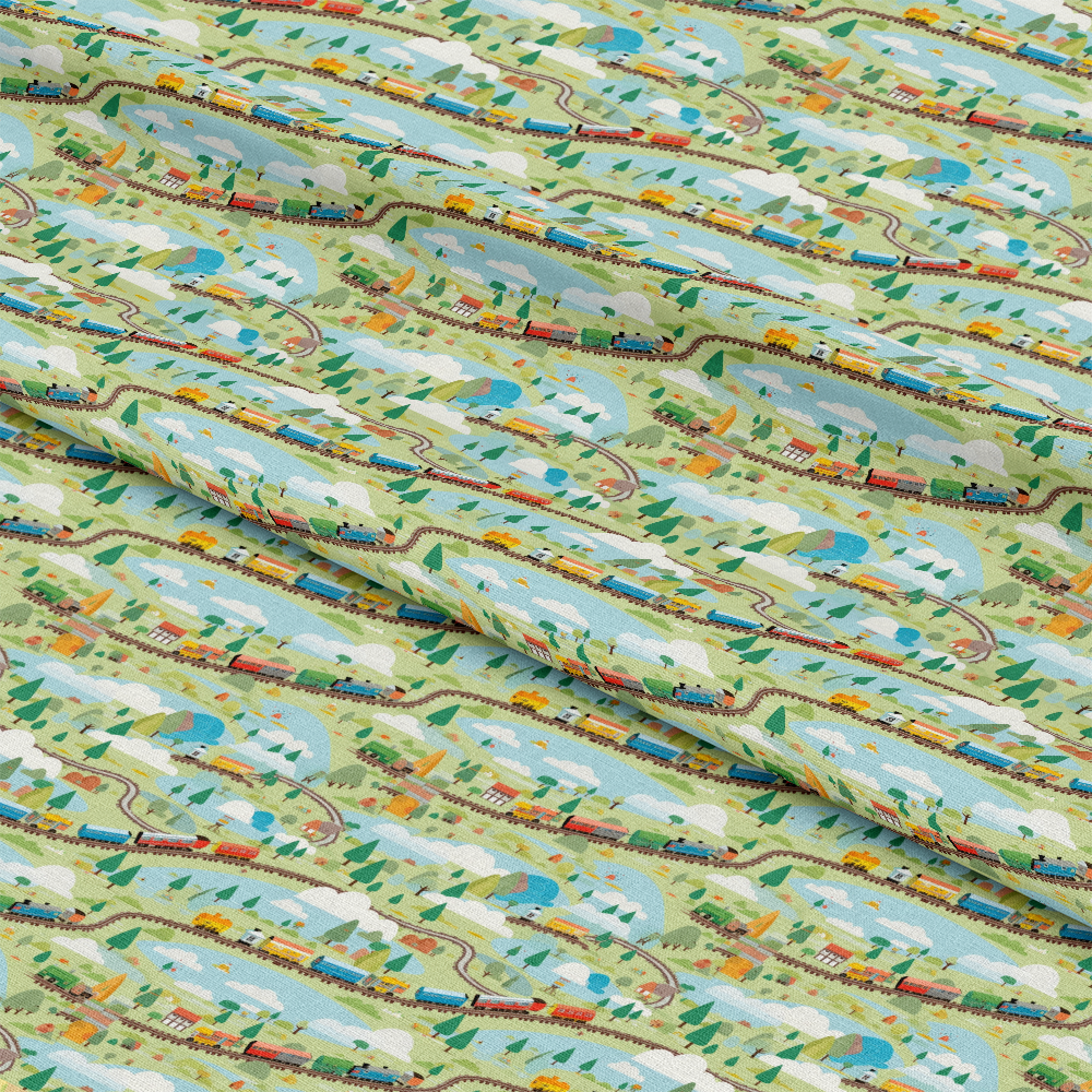 Cartoon Trains Pattern 2 Quilting Cotton Fabric