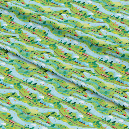 Cartoon Trains Pattern 3 Quilting Cotton Fabric