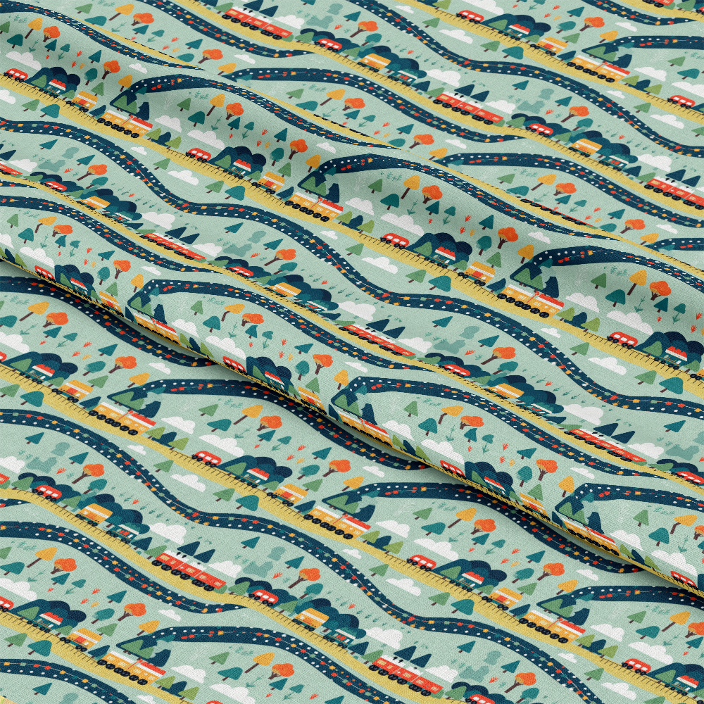 Cartoon Trains Pattern 4 Quilting Cotton Fabric