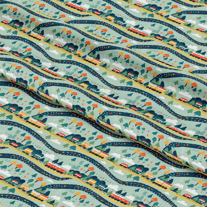 Cartoon Trains Pattern 4 Quilting Cotton Fabric