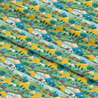 Cartoon Trains Pattern 5 Quilting Cotton Fabric