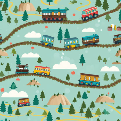 Cartoon Trains Pattern 6 Quilting Cotton Fabric