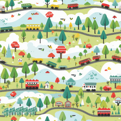 Cartoon Trains Pattern 7 Quilting Cotton Fabric