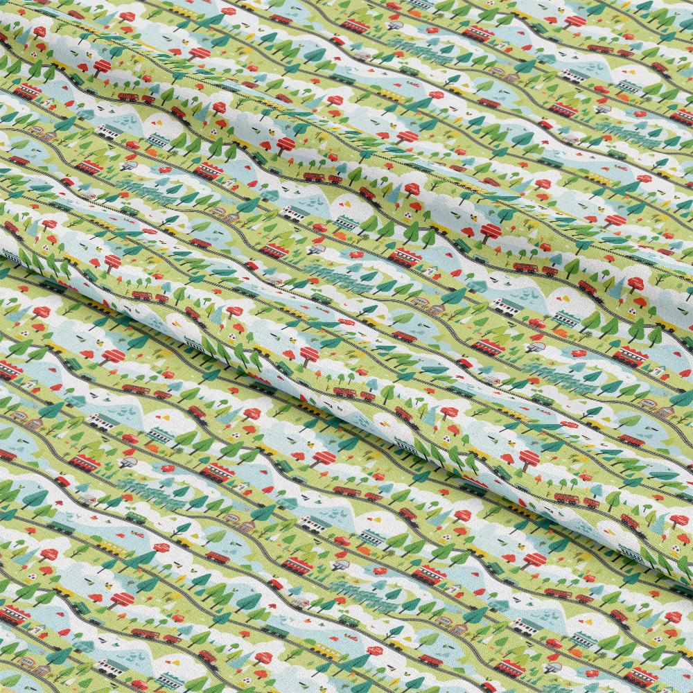 Cartoon Trains Pattern 7 Quilting Cotton Fabric