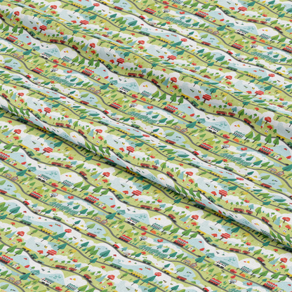 Cartoon Trains Pattern 7 Quilting Cotton Fabric