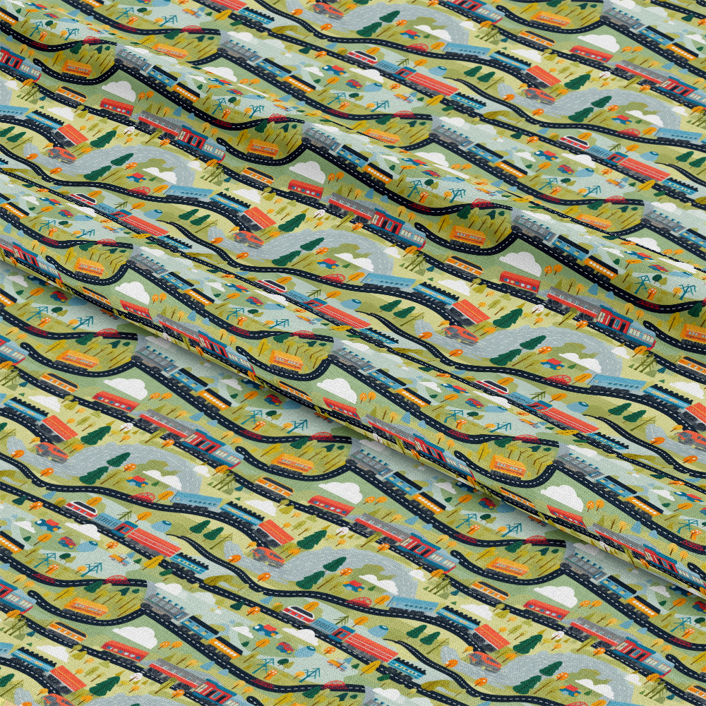 Cartoon Trains Pattern 8 Quilting Cotton Fabric
