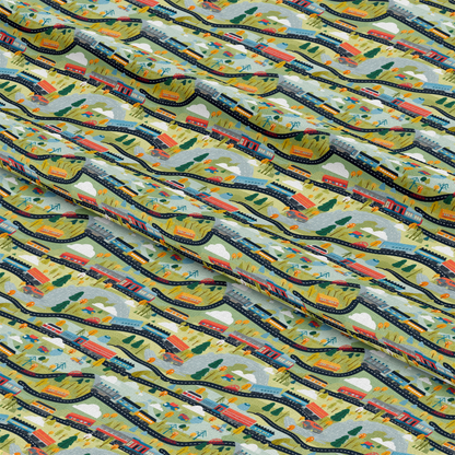 Cartoon Trains Pattern 8 Quilting Cotton Fabric