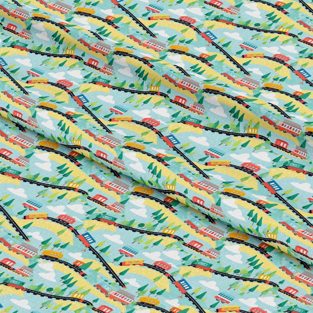 Cartoon Trains Pattern 9 Quilting Cotton Fabric