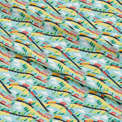 Cartoon Trains Pattern 9 Quilting Cotton Fabric