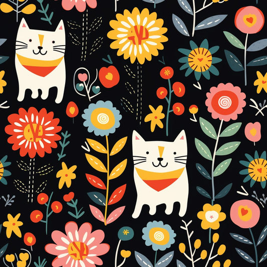 Catnip Bloom Whimsical Tabby Cat Pattern 10 Quilting Cotton Fabric