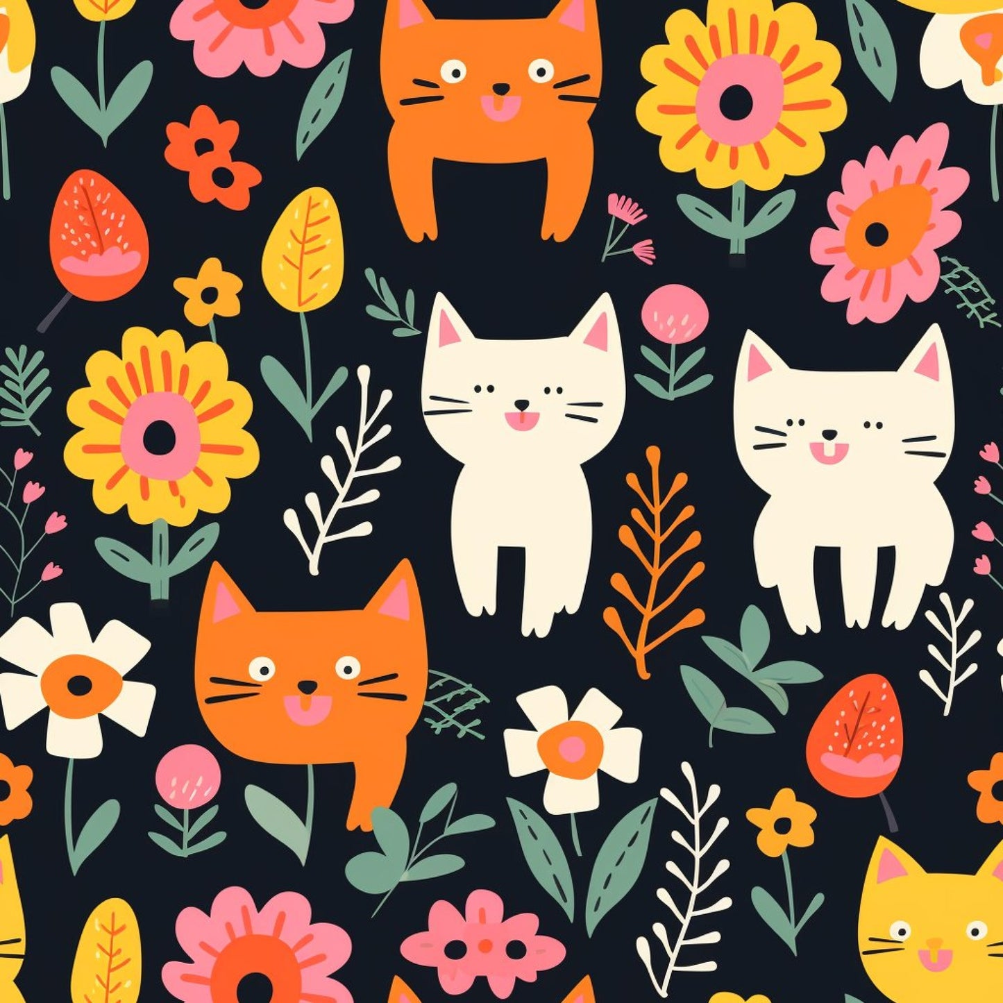 Catnip Bloom Whimsical Tabby Cat Pattern 11 Quilting Cotton Fabric
