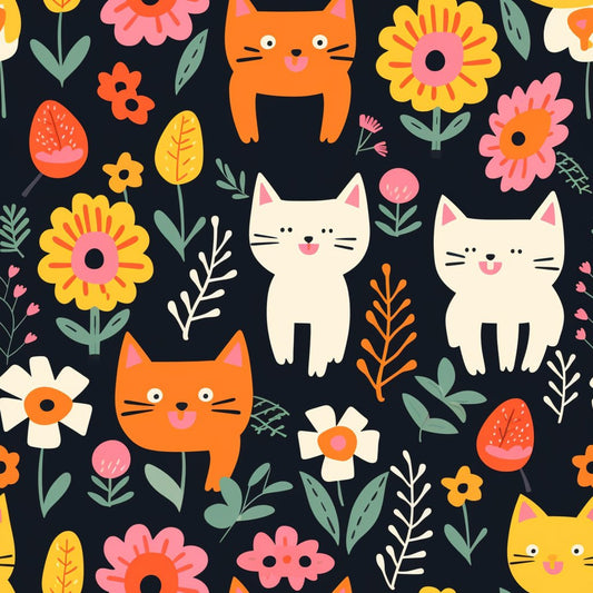 Catnip Bloom Whimsical Tabby Cat Pattern 11 Quilting Cotton Fabric