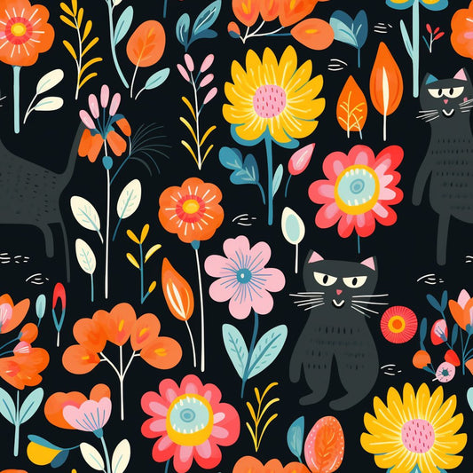 Catnip Bloom Whimsical Tabby Cat Pattern 12 Quilting Cotton Fabric