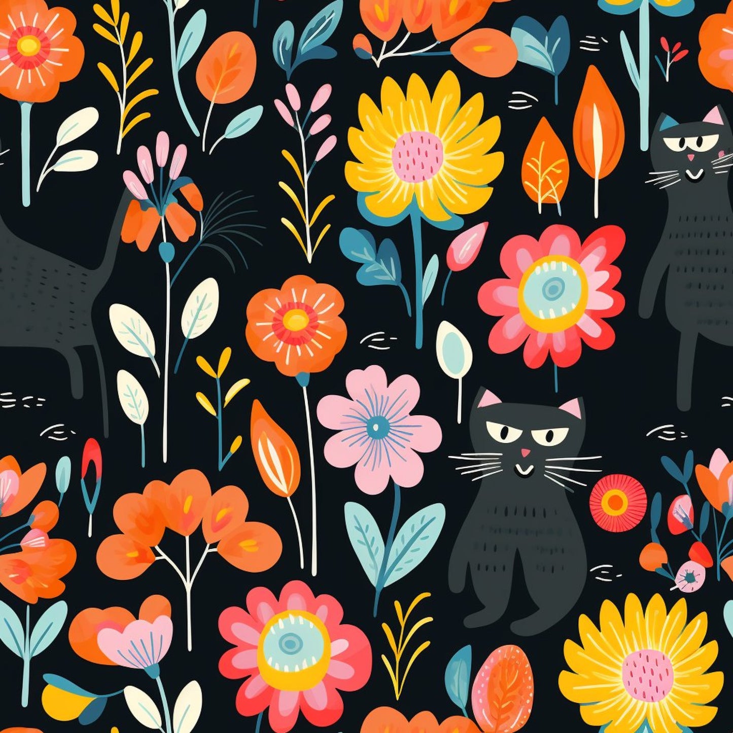 Catnip Bloom Whimsical Tabby Cat Pattern 12 Quilting Cotton Fabric