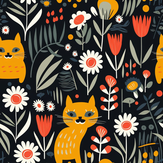Catnip Bloom Whimsical Tabby Cat Pattern 13 Quilting Cotton Fabric
