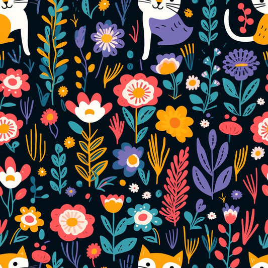 Catnip Bloom Whimsical Tabby Cat Pattern 14 Quilting Cotton Fabric
