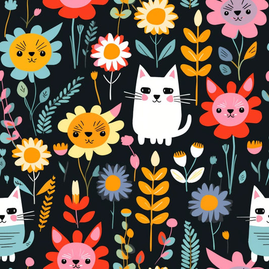 Catnip Bloom Whimsical Tabby Cat Pattern 15 Quilting Cotton Fabric