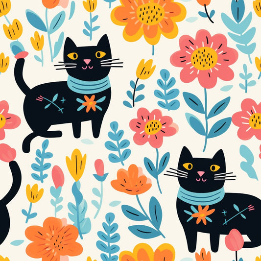 Catnip Bloom Whimsical Tabby Cat Pattern 16 Quilting Cotton Fabric