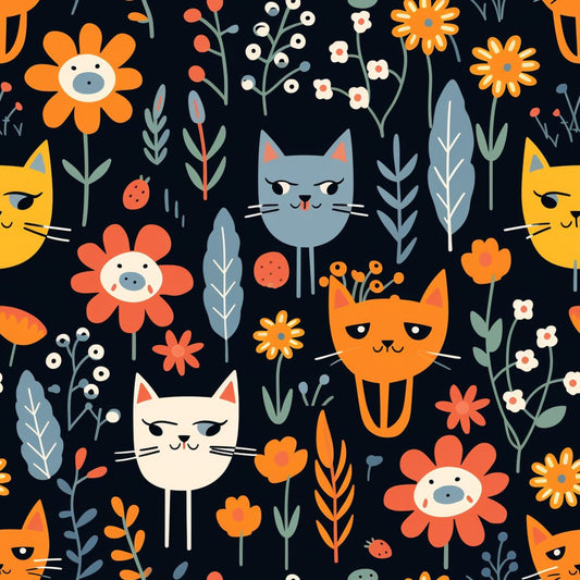 Catnip Bloom Whimsical Tabby Cat Pattern 3 Quilting Cotton Fabric