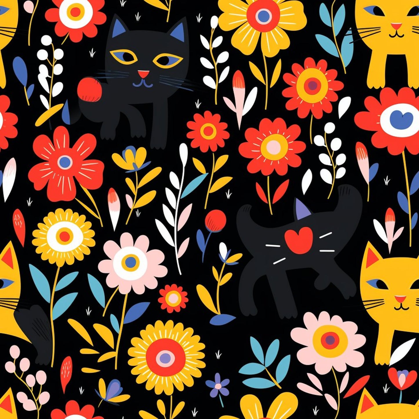 Catnip Bloom Whimsical Tabby Cat Pattern 4 Quilting Cotton Fabric