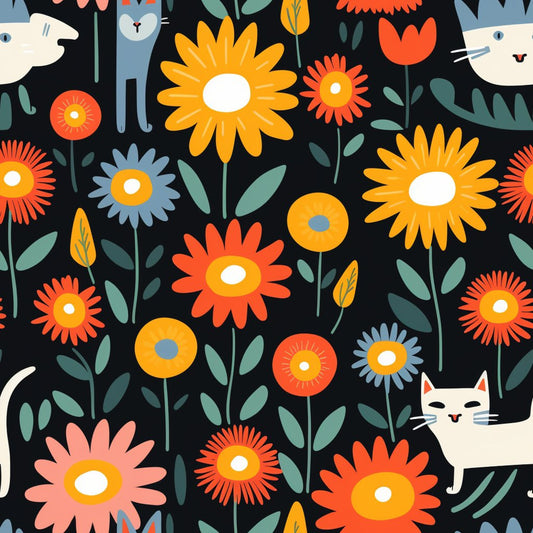 Catnip Bloom Whimsical Tabby Cat Pattern 6 Quilting Cotton Fabric