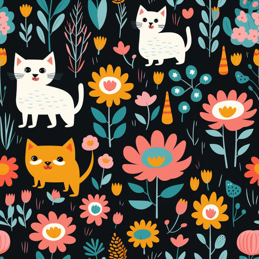 Catnip Bloom Whimsical Tabby Cat Pattern 8 Quilting Cotton Fabric
