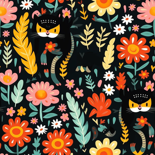 Catnip Bloom Whimsical Tabby Cat Pattern 9 Quilting Cotton Fabric