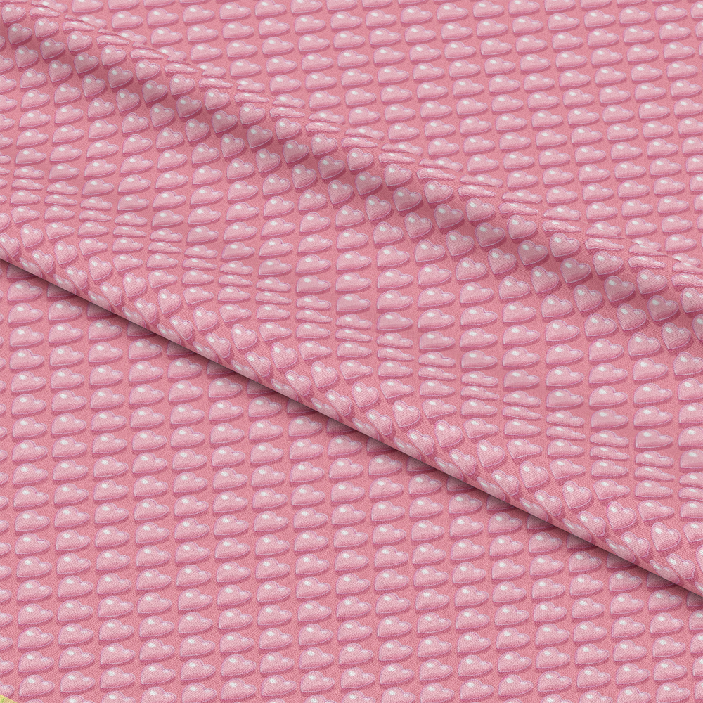 - Charm Keeper Pattern 19 Quilting Cotton Fabric  
- pink  
- soft pink  
- heart shapes  
- repeating hearts  
- textured fabric  
- cotton fabric  
- quilting material  
- pastel colors  
- smooth textile  
- sewing fabric  
- craft fabric