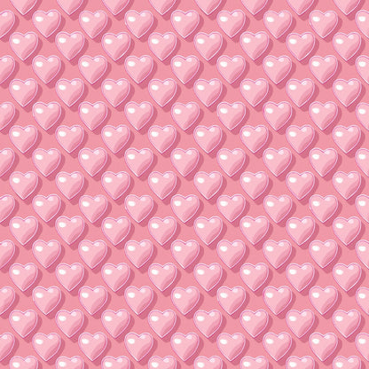 pink hearts, coral pink, rose pink, glossy hearts, heart pattern, repeating pattern, romantic motif, valentine's theme, love symbols, quilting cotton, fabric panel, heart shapes, dimensional hearts, shiny finish, all-over pattern, seamless design, feminine colors, craft fabric, sewing material