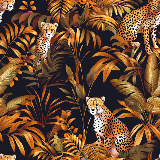Cheetah and Leaves Pattern 1 Quilting Cotton Fabric