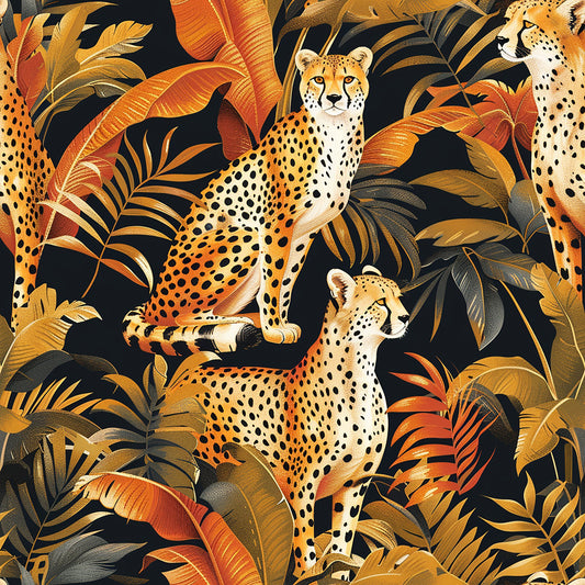 Cheetah and Leaves Pattern 2 Quilting Cotton Fabric