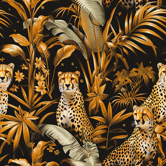 Cheetah and Leaves Pattern 3 Quilting Cotton Fabric