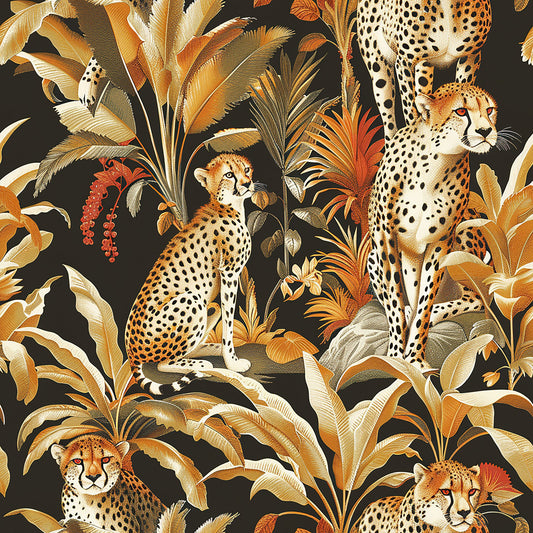 Cheetah and Leaves Pattern 4 Quilting Cotton Fabric