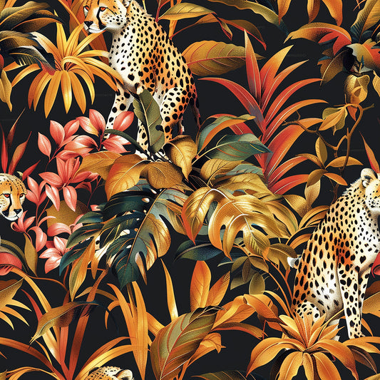 Cheetah and Leaves Pattern 5 Quilting Cotton Fabric