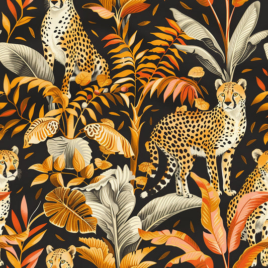 Cheetah and Leaves Pattern 6 Quilting Cotton Fabric