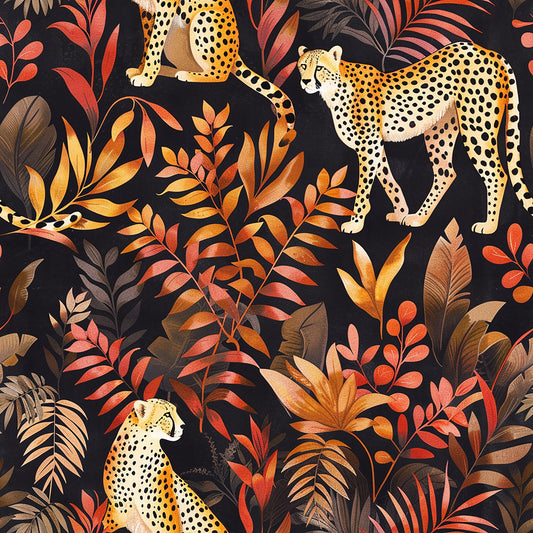 Cheetah and Leaves Pattern 7 Quilting Cotton Fabric