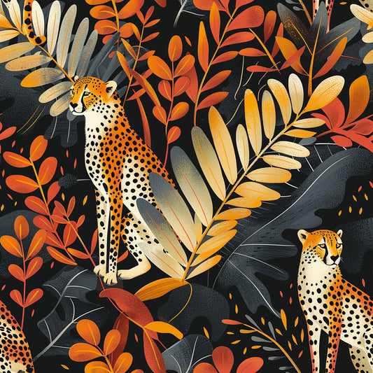 Cheetah and Leaves Pattern 8 Quilting Cotton Fabric