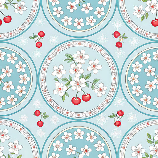 Cherry Floral Pattern 4 Quilting Cotton Fabric